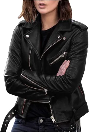 Zipper Blazer Jacket for Women Outerwear Moto Leather Jackets Patchwork Riding Fashion 2023 Motorcycle Coat Vintage