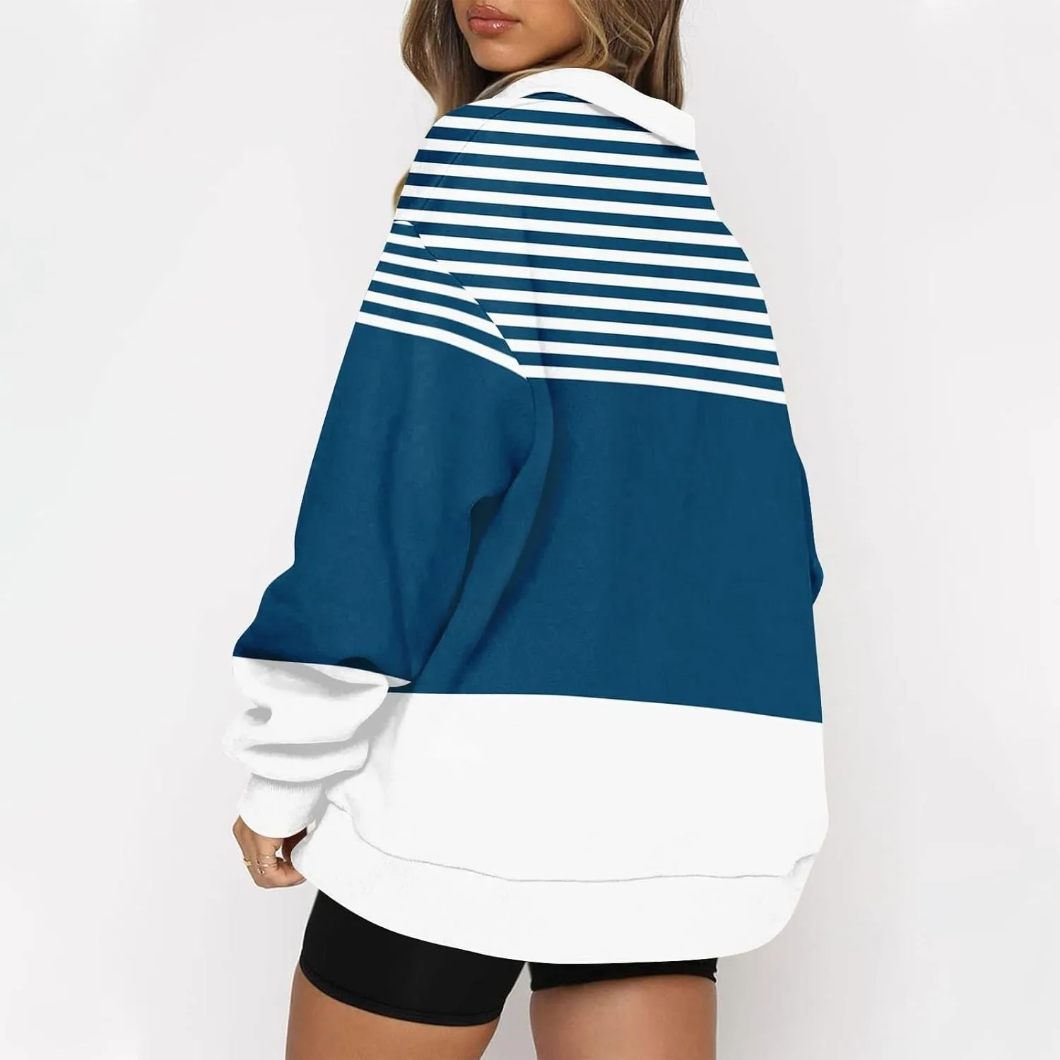 ZYXTIM Women's Fashion Striped Sweatshirts Quarter Zip Long Sleeve Pullover Tops Casual Sweaters Teen Girls Fall Y2K Clothes