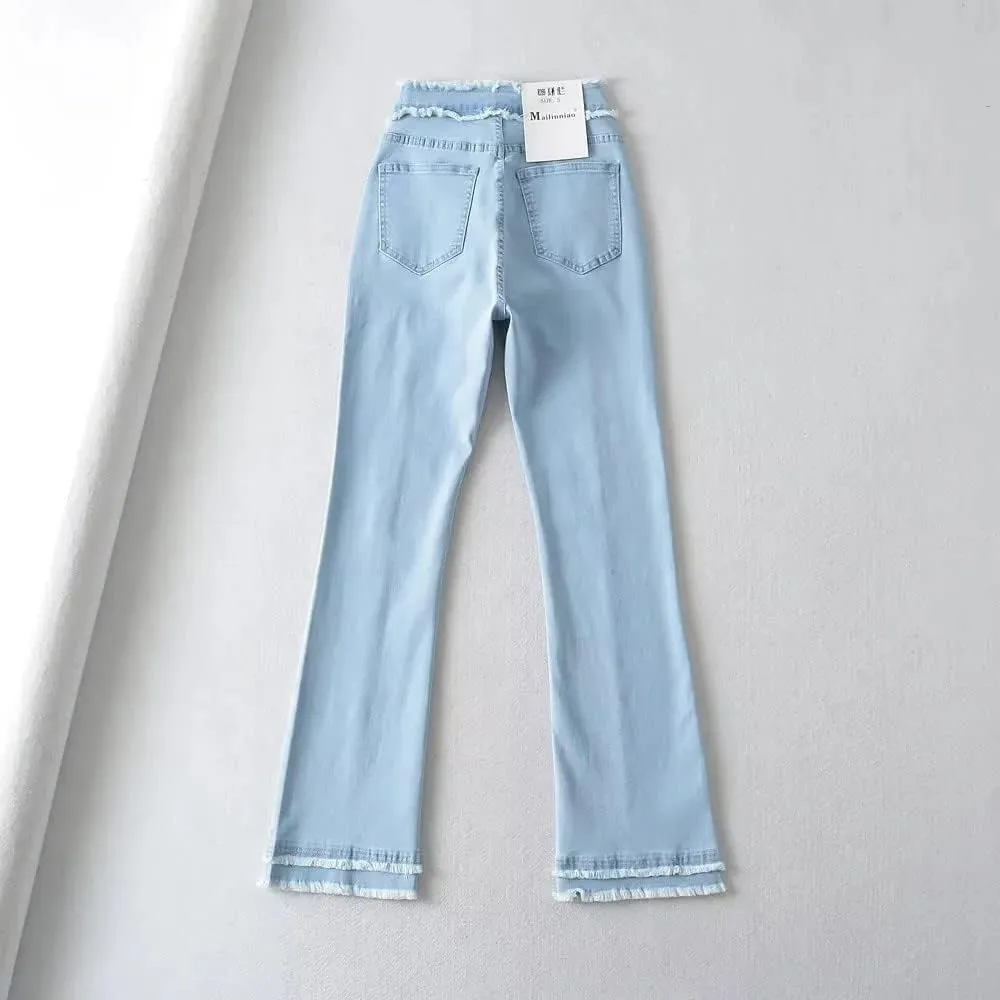 ZYXTIM Womens High Waisted Stretch Juniors Bootcut Jeans Slim Fit Shaping Tummy Control Bell Bottom Washed Long Denim Pants