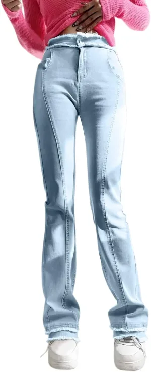 ZYXTIM Womens High Waisted Stretch Juniors Bootcut Jeans Slim Fit Shaping Tummy Control Bell Bottom Washed Long Denim Pants