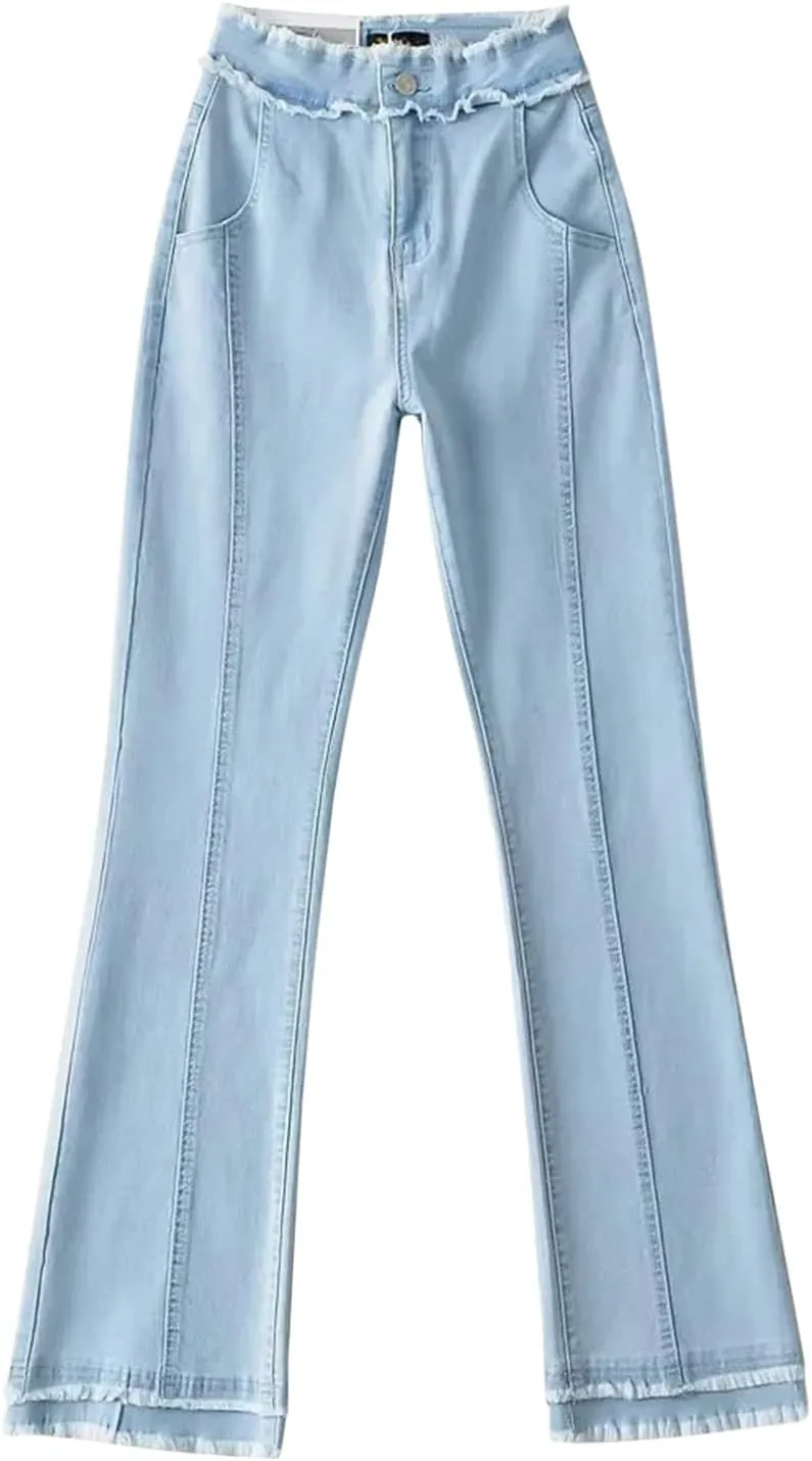 ZYXTIM Womens High Waisted Stretch Juniors Bootcut Jeans Slim Fit Shaping Tummy Control Bell Bottom Washed Long Denim Pants